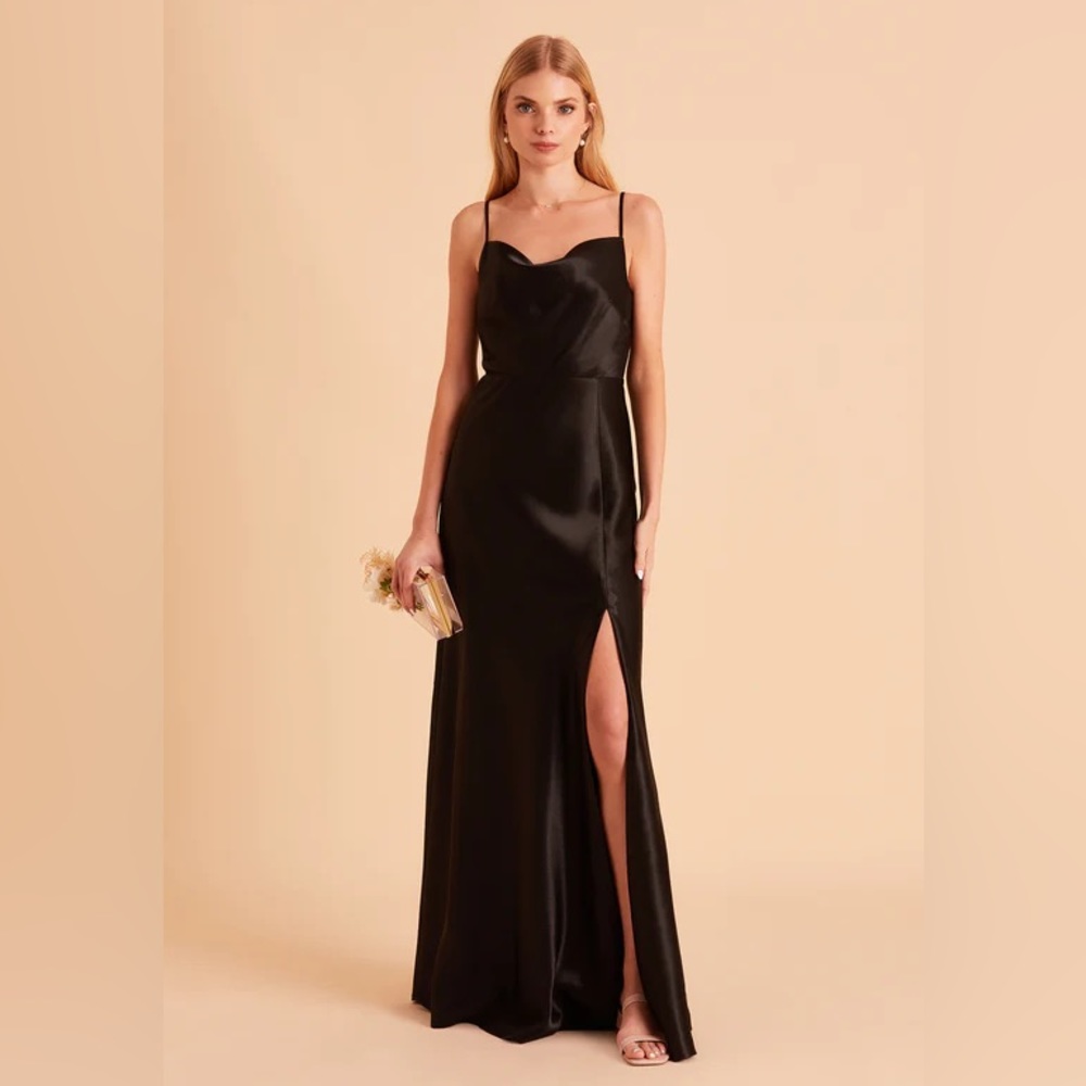 Birdy Grey “Lisa Long Dress” in Shiny Satin Black.